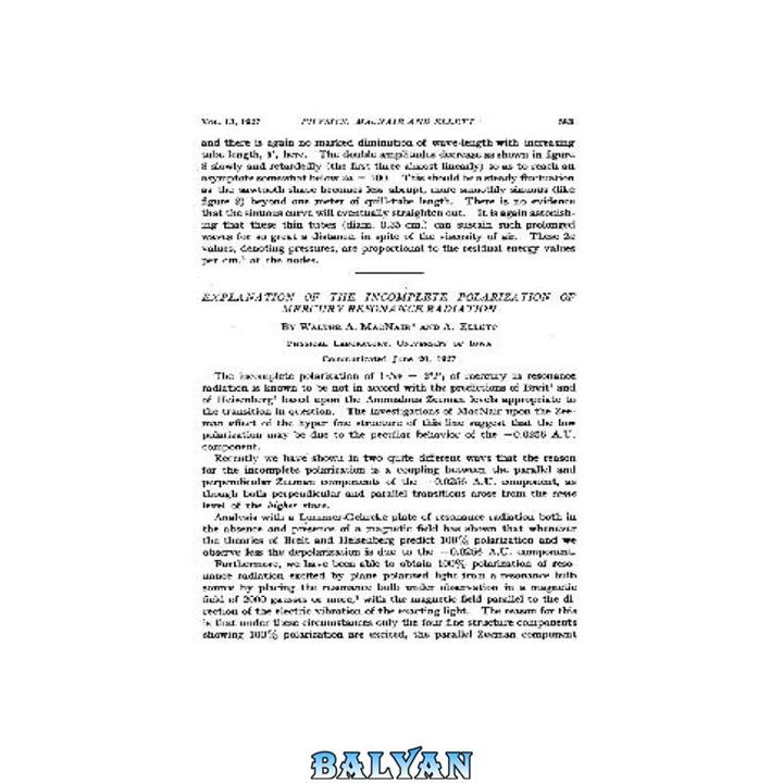 دانلود کتاب Explanation of the Incomplete Polarization of Mercury Resonance Radiation